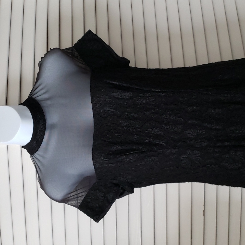 Black lace dress with sheer upper chest, size 6, Caren Desiree Company
